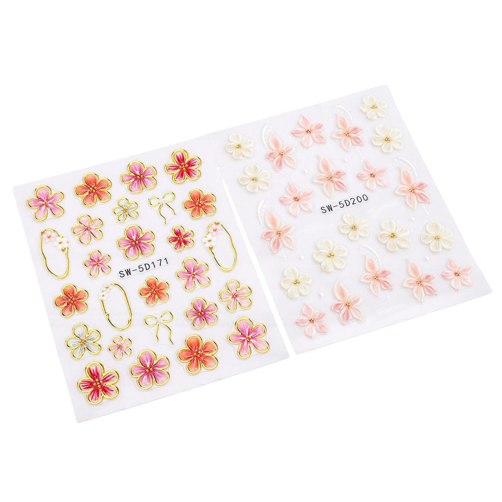5D Embossed Flower Nail Stickers Self Adhesive Nail Stickers for Woman DIY Manicure Two Piece Set
