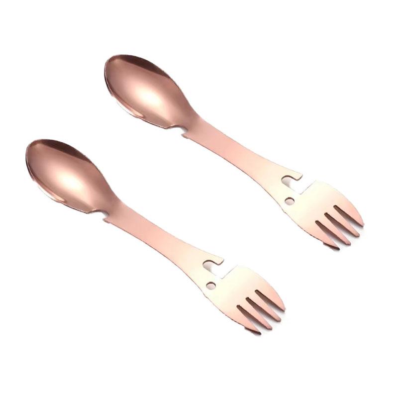 Outdoor Survival Tools 5 In 1 Camping Multi-Functional EDC Practical Kit Fork Knife Spoon Bottle/Can Opener