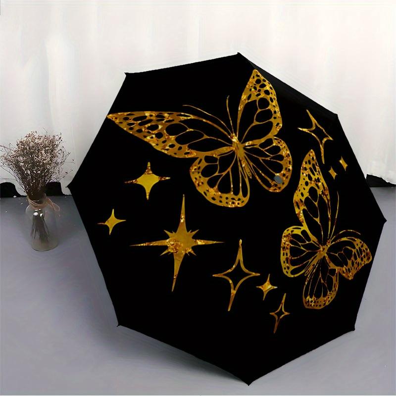 1pc Butterfly Gold Sparkle Automatic Opening/closing Umbrella with Auto Open/Close, Windproof, Foldable Sunshade Yy250811172