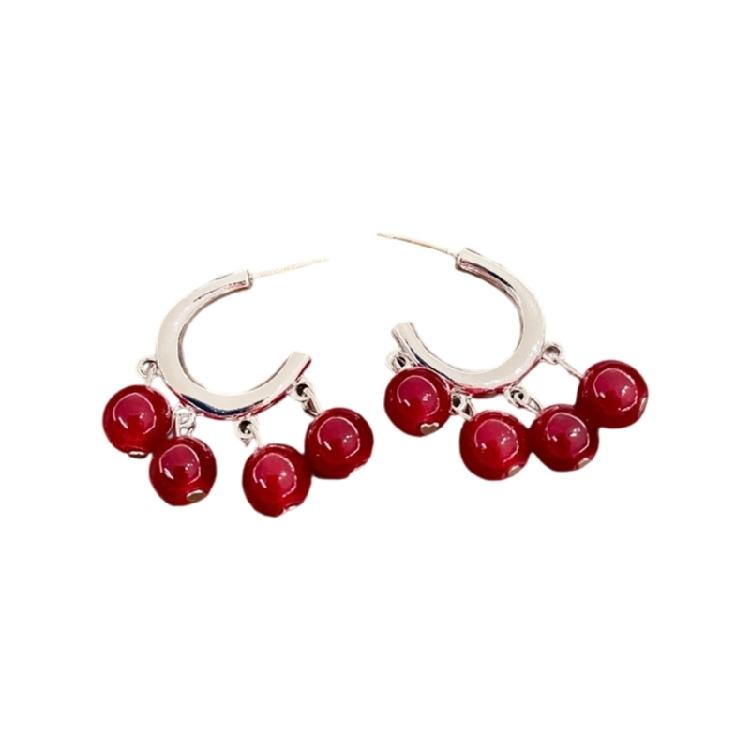 

Modern C Shape Beades Pendant Earrings Bead Drop Comfortable Earrings Artificial Crystal Texture for All Day Wear красный