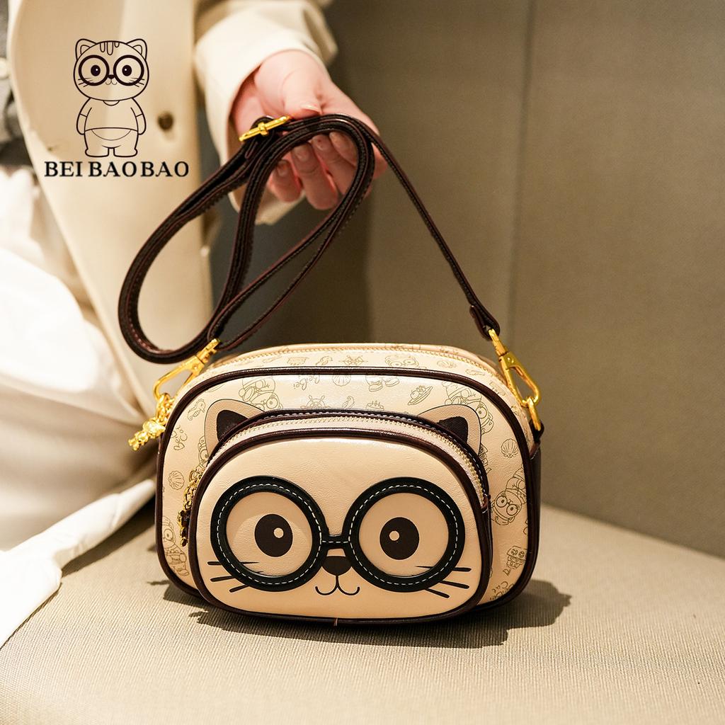 New Niche Design Cartoon Cat Small Round Bag Cute and Fashionable Crossbody Shoulder Bag