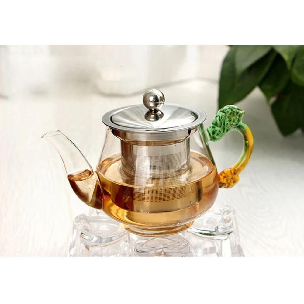 350ml Green Handmade Teapot With Filter Heat Resistant Glass Tea Pot Infuser Stainless Steel Kettle Wholesale Tea Pots Drinkware