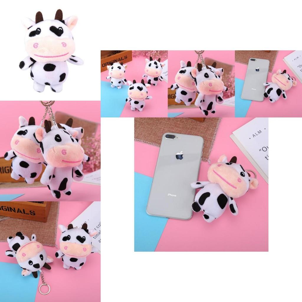 Cute Cartoon Black And White Cow Plush Keychain Soft Short Plush Toy