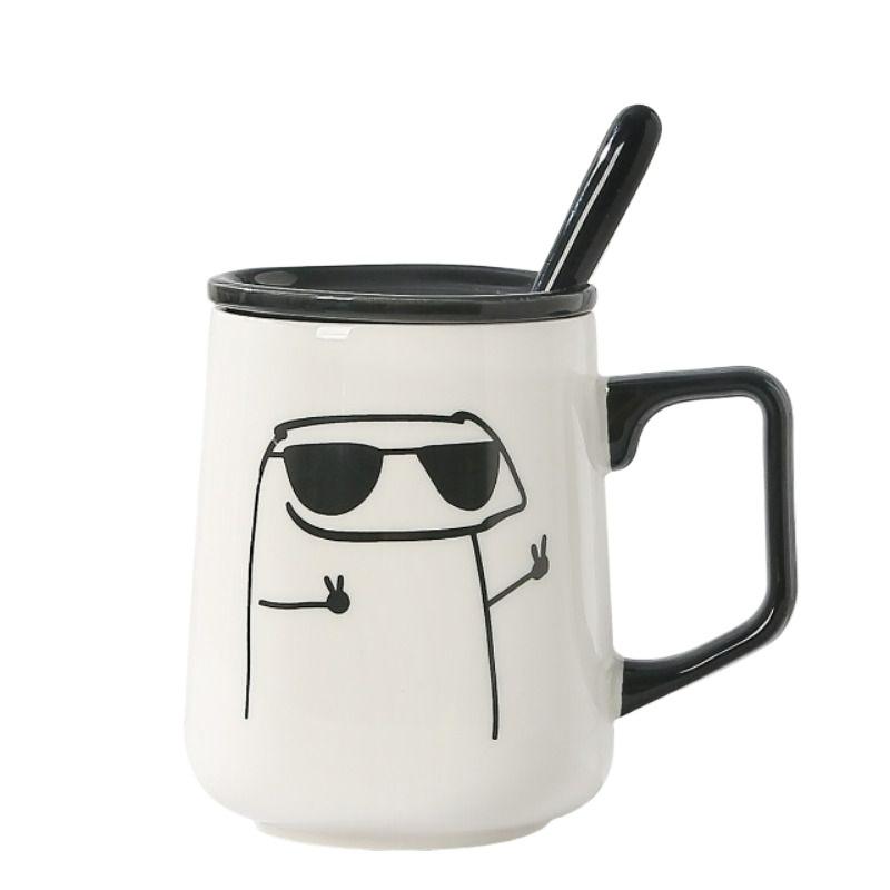 Household Ceramic Cup Korean New Cute Cartoon Abstract Funny Office Coffee Mugs Handle Creative White Simple Couple Water Cup