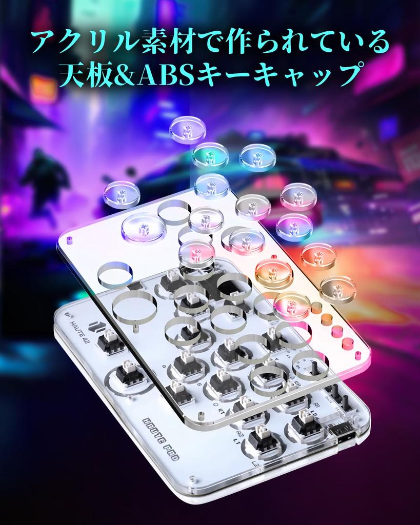 Haute42 Leverless Ultra Thin All Button Leverless High Precision for RGB LED Hot Swap Rapid Fire Fighting Game Japanese Instruction Manual Included