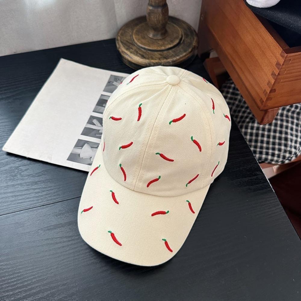 Creative Chili Embroidered Baseball Cap Sunscreen Cotton Baseball Cap Casual Red Pepper Hat  Men