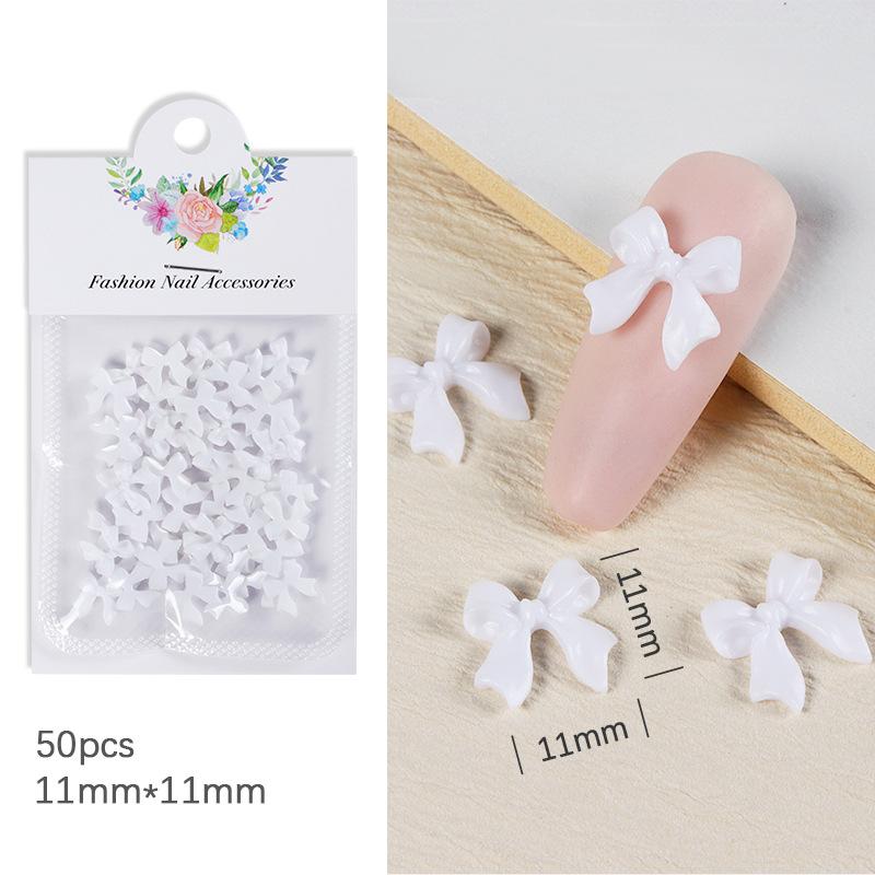 50pcs/lot Black White Bowknot Nail Art Charm Decorations 3D Nail Ornament Jewelry Classic Manicure DIY Resin Accessories