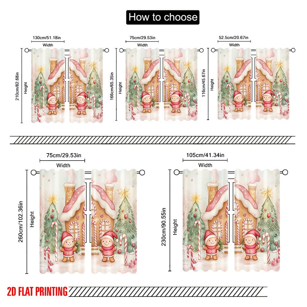 2pcs,2D Plane Printing Light Filtering Curtains Gingerbread House Candy Christmas Tree_a (2) Versatile Durable Polyester