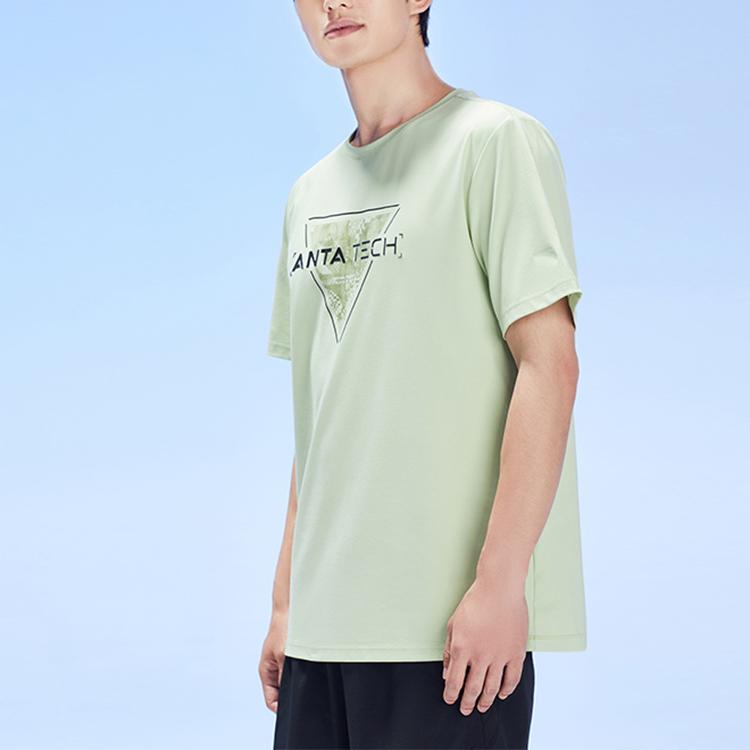 Anta Letter Print Round Neck Pullover Short Sleeve T-Shirt Men Tops Yuanli-Green 152327114-2