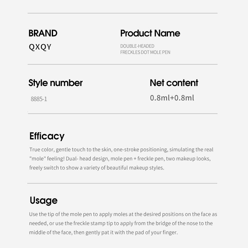 QXQY Double-Head Freckle & Beauty-Spot Pen 24h Skin-Tint Waterproof Natural Cute Sun-Kissed Finish