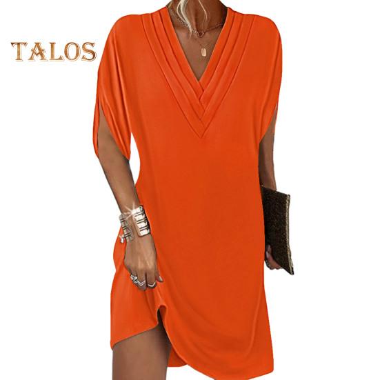 Dámské šaty s výstřihem do V plisovaný rukáv napůl netopýří Jednobarevné Volné Měkké Prodyšné Dojíždění nad kolena Mini