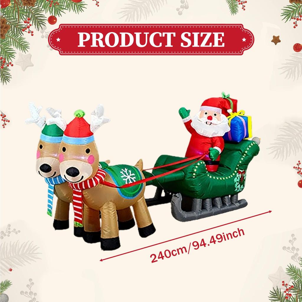 Christmas Inflatable Blow up Decoration Luminous 2.4M Funny Giant Weatherproof Santa and Sleigh for Lawn Mall Winter Plaza