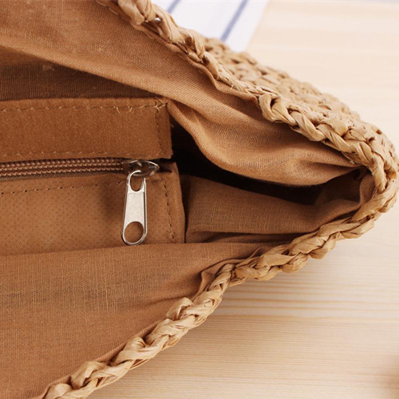 Women Boho Woven Handbag Summer Beach Tote Straw Bag Round Rattan Shoulder Bag
