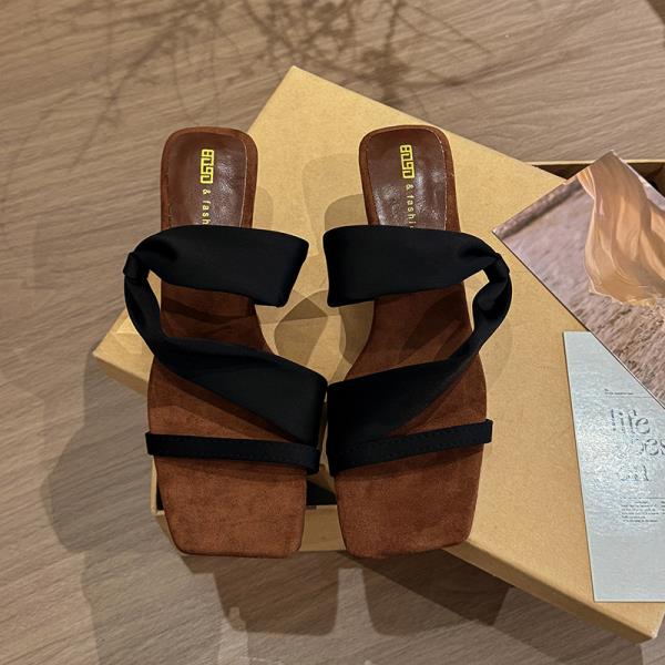 Fashion Square Toe Shoes Ladies' Slippers Women Heels On A Wedge Pantofle Luxury Slides Soft High 2025 Designer Rome Fashion On A Wedge