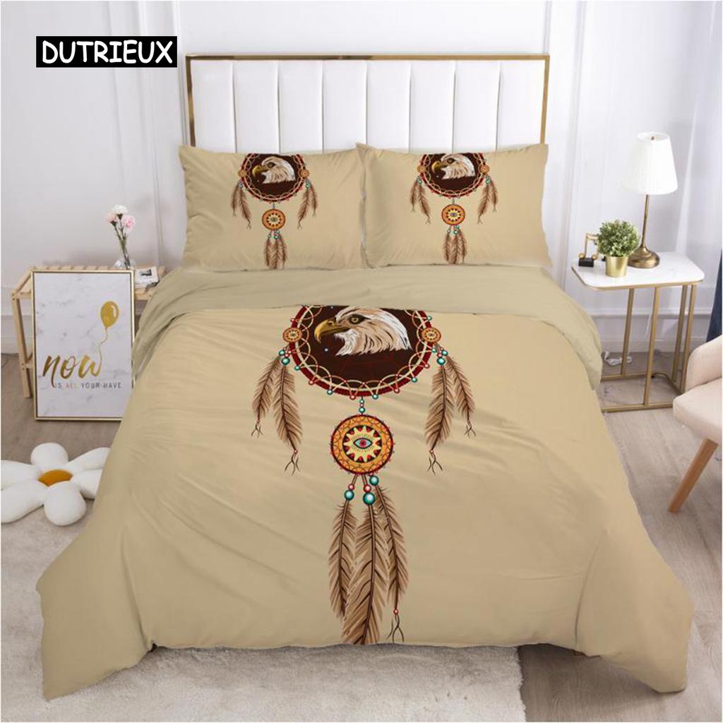Bohemian Duvet Cover Set Bohemian Hippie Mandala Eyes Pattern Twin Bedding Set for Adults King Size Soft Polyester Quilt Cover
