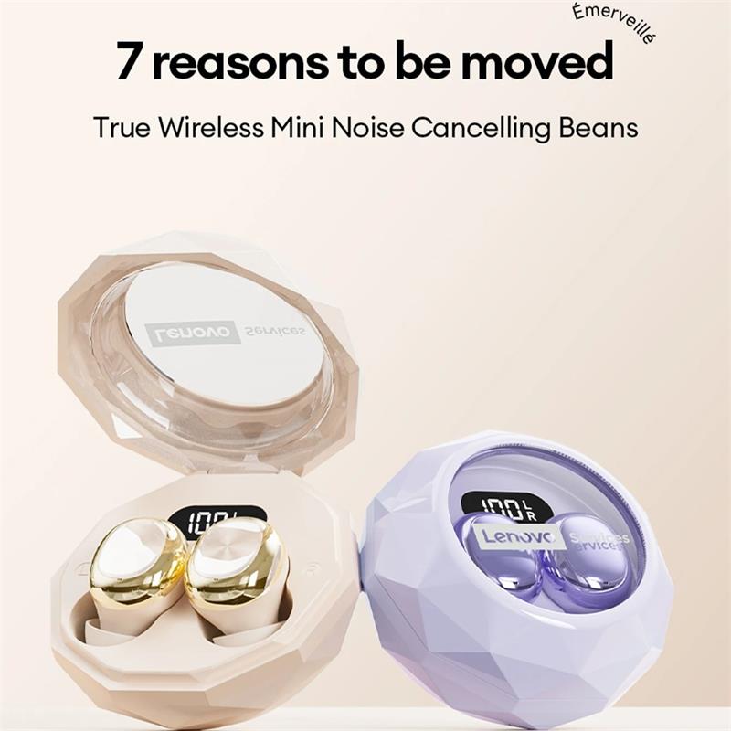 Original Lenovo LE206 Wireless Sleep Invisible Earbuds Tiny Hidden Earphone Bluetooth 6.0 Headphone Sport Stereo Noise Cancelling Headset