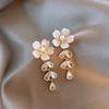 white flower cubic zirconia tassel earrings