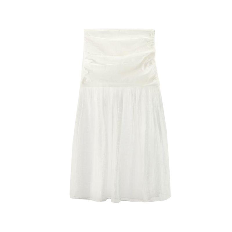 Summer New Product Women's Clothes Minimalist Linen Blend Ruched Decoration Patchwork Mid Waist Midi Dress 4661441