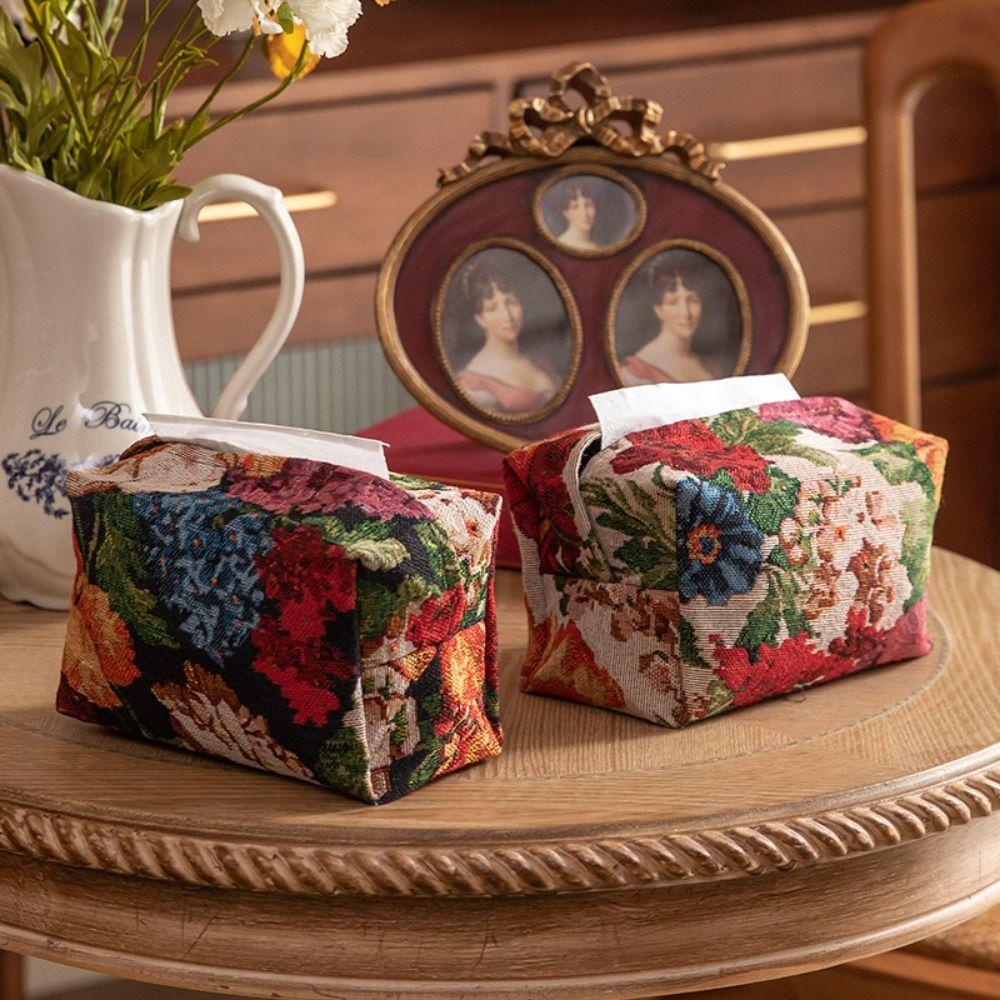 Skin-Friendly Desktop Tissue Bag Polyester Car Tissue Holder Creative Floral Paper Bag  Restaurant