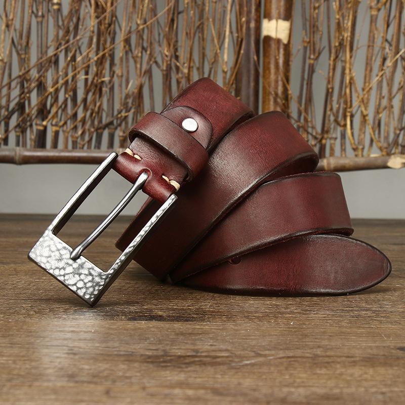 

Ремень мужской утолщенный кованый пряжка из нержавеющей стали натуральная кожа крупного рогатого скота поверхность модный универсальный ремень для джинсов 130cm