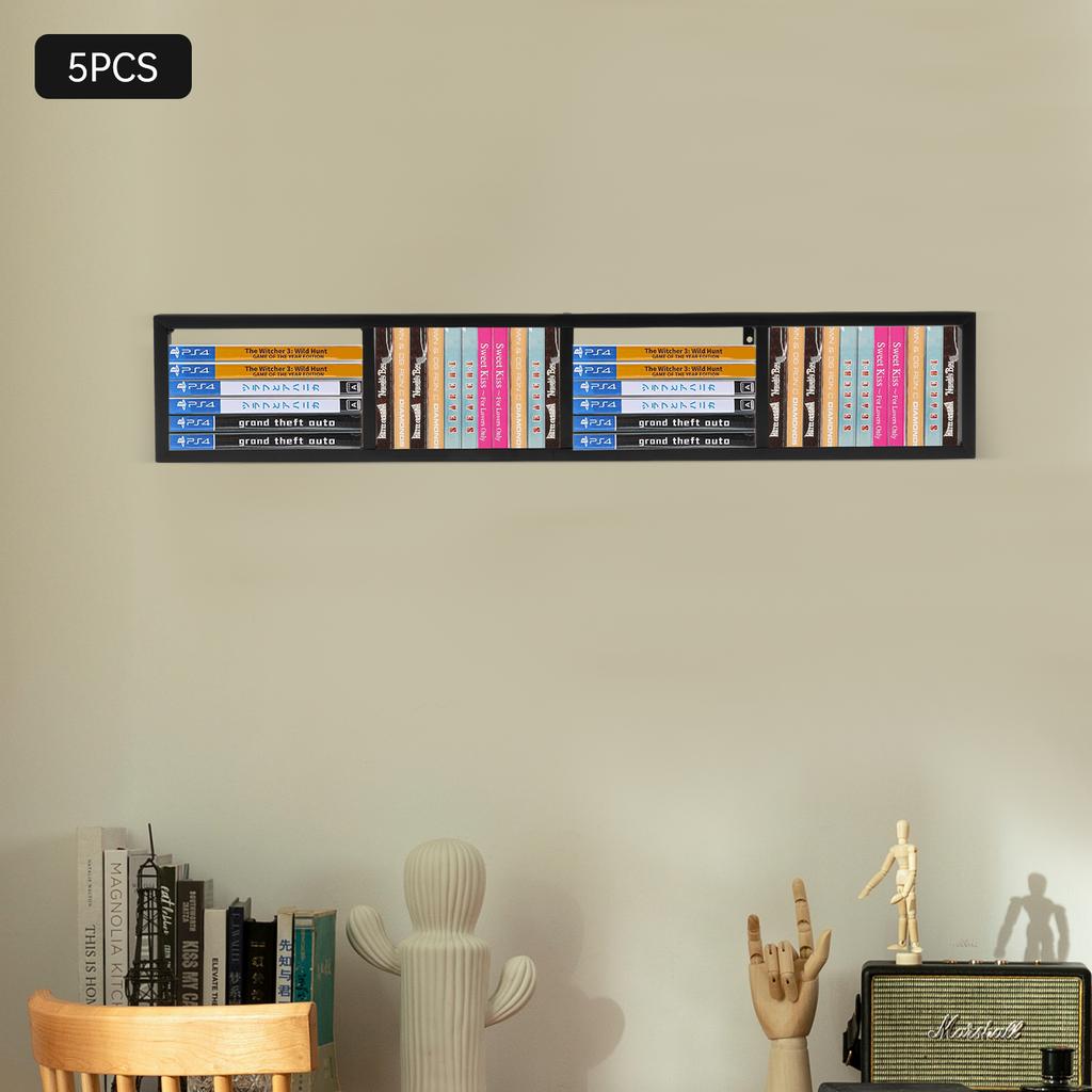 5Pcs 34 Inch Metal CD DVD Storage Shelf, Wall Mount Media Organizer Rack for Video Games, Movies, Music Collection Organization