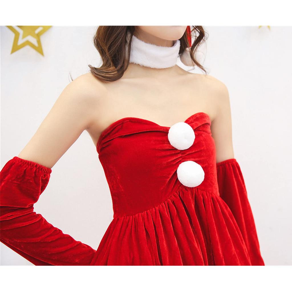 Milky Time Women's Strapless Christmas Santa Cosplay Dress