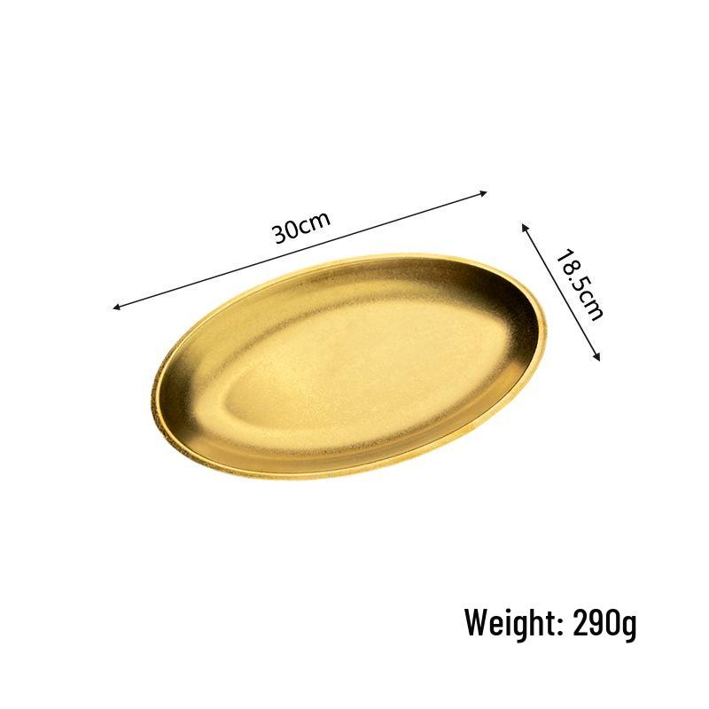 Korean Style Stainless Steel Oval Tray Plate for Cheong Fun, Fries, Snacks, Fish, Barbecue