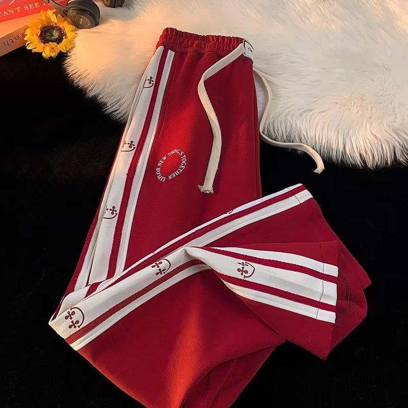 

Полосатые спортивные штаны мужские весна-лето High Street Hip Hop Trend прямые свободные широкие повседневные брюки M красный