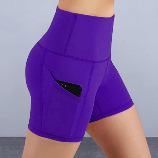 Yoga Shorts High Elasticity Solid Color Plus Size Slim Fit Pockets Fitness Shockproof High Waist Summer Sport Shorts Female Clothes