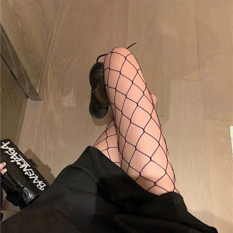 1 pair Women's Fishnet Stockings Thin Sheer Black Tights for Summer, Anti-Run Design