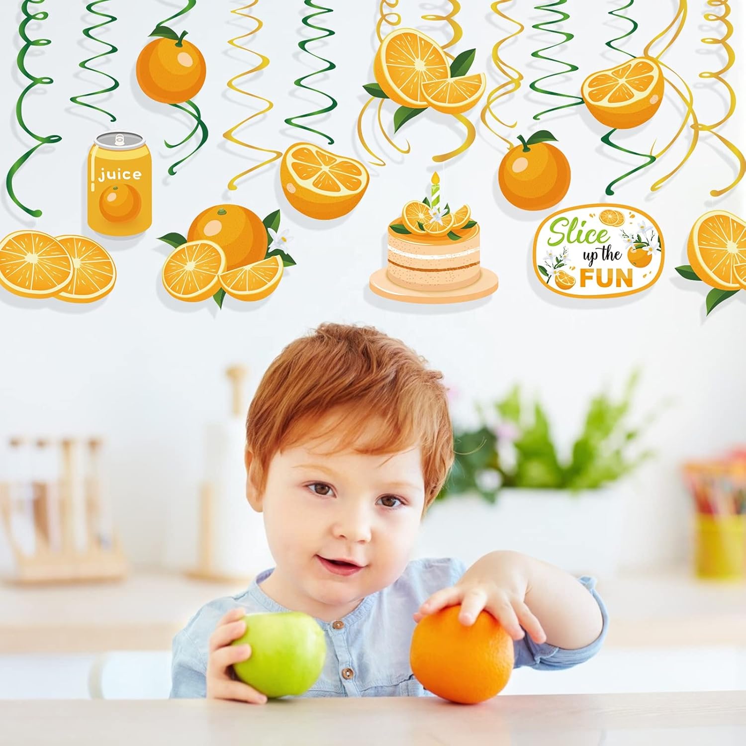 30Ct Orange Fruit Hanging Swirl Decorations, Little Cutie Party Supplies, Summer Citrus Birthday Theme Decor for Boy Girl Baby Shower, Clementine