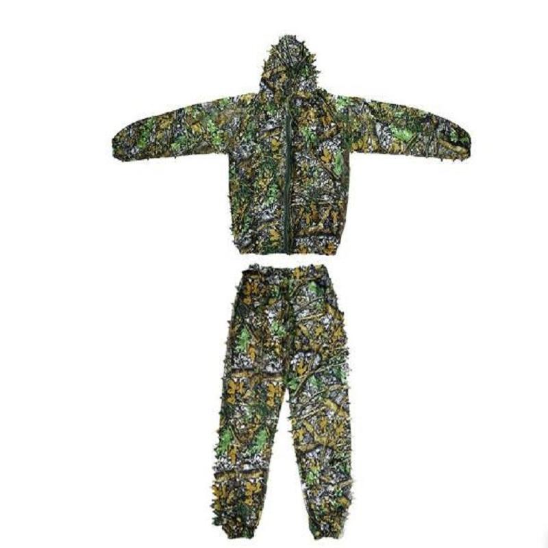 

Men Women Outdoor Ghillie Suit Camouflage Clothes Jungle Suit CS Training Leaves Clothing Hunting Suit Pants Hooded Jacket M L зелений