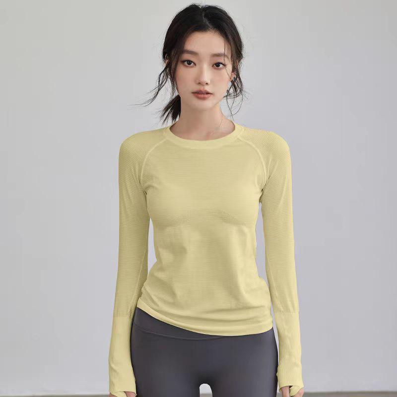 Women's Slim Fit Long Sleeve Quick Dry Yoga Top - Comfortable, High Elastic, Round Neck for Autumn/Winter Running & Training.