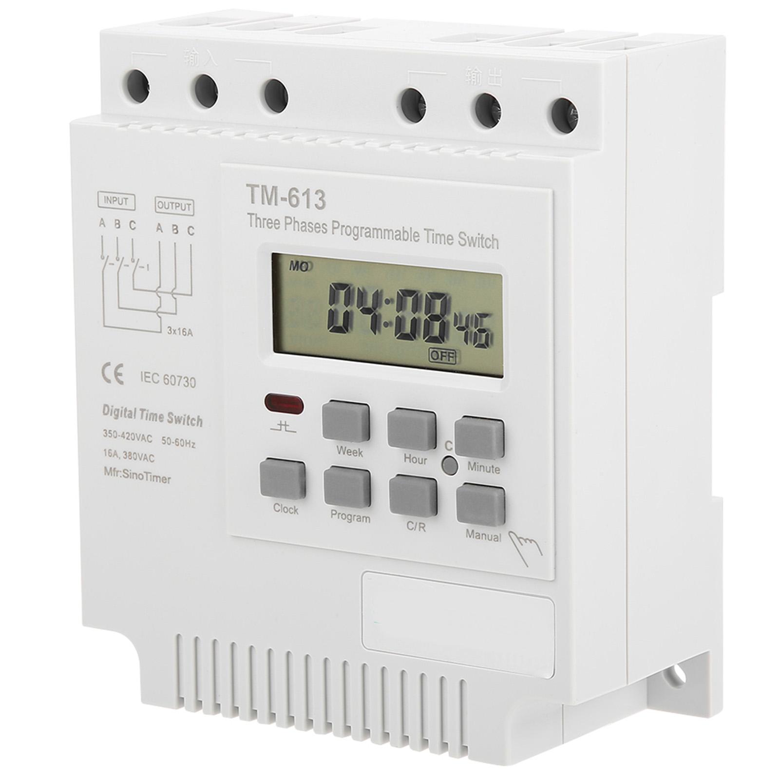 

Digital Time Relay TM-163 Three Phases 380V 50-60Hz Smart Digital Weekly Programmable Control Power Timer Switch Mini Timer білий