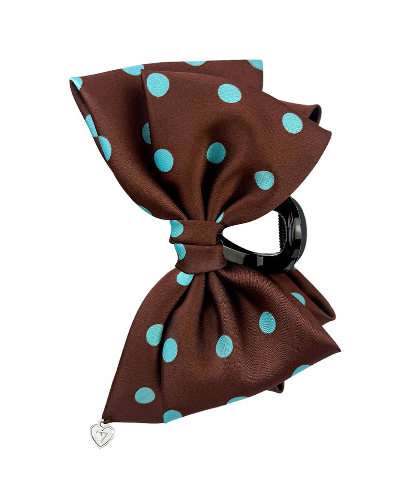 Vvv Satin Dot Double Ribbon Hair Clip _ Brown
