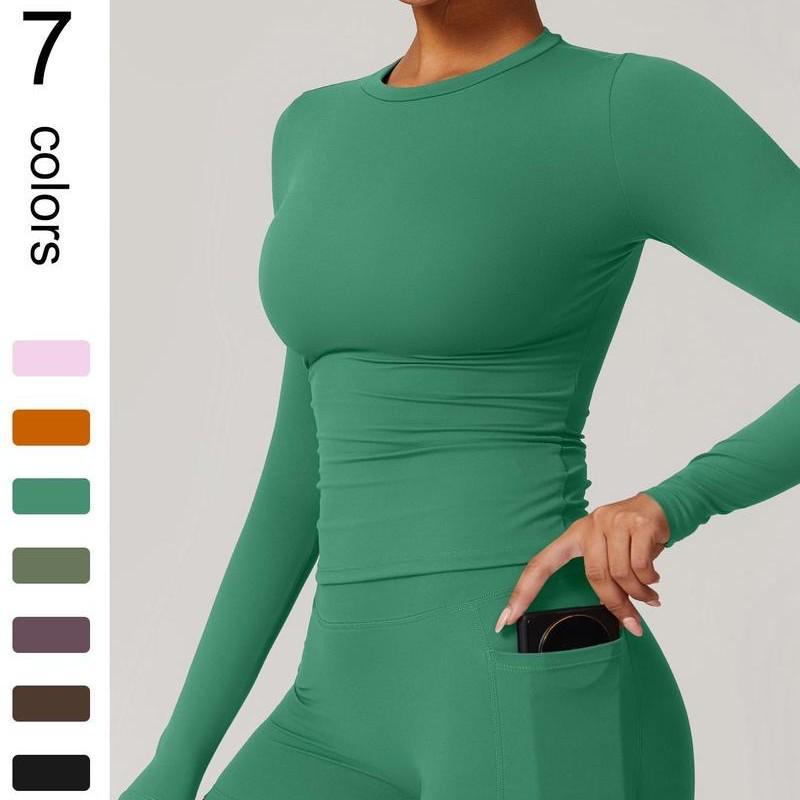 Women's Elastic Long Sleeve Shorts Yoga Suit for Spring/Summer - Tight Fit for Pilates, Running, Fitness