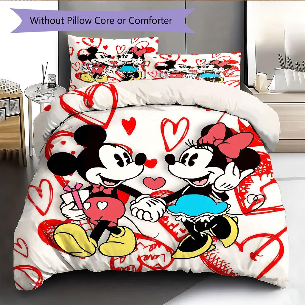 Sweet and Heart-themed Mickey & Minnie Couple Patterns – The Perfect Choice for Decorating A Child's Bedroom. Warm Bedding Set.