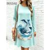 2026 Women's Fashion Dresses Women's Polka Dot Leopard Print Dress Loose Pullovers Casual Autumn Long Sleeve Home A-Line Dress