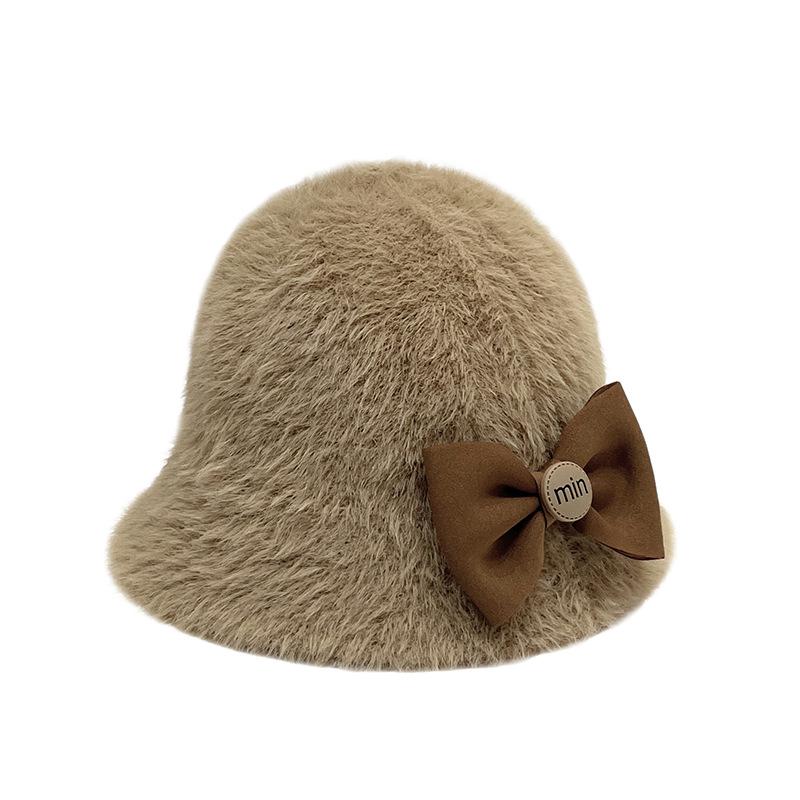 New Autumn and Winter Fisherman Hat with Butterfly Bow Cold Resistant and Warm Solid Color Simple Bucket Hat