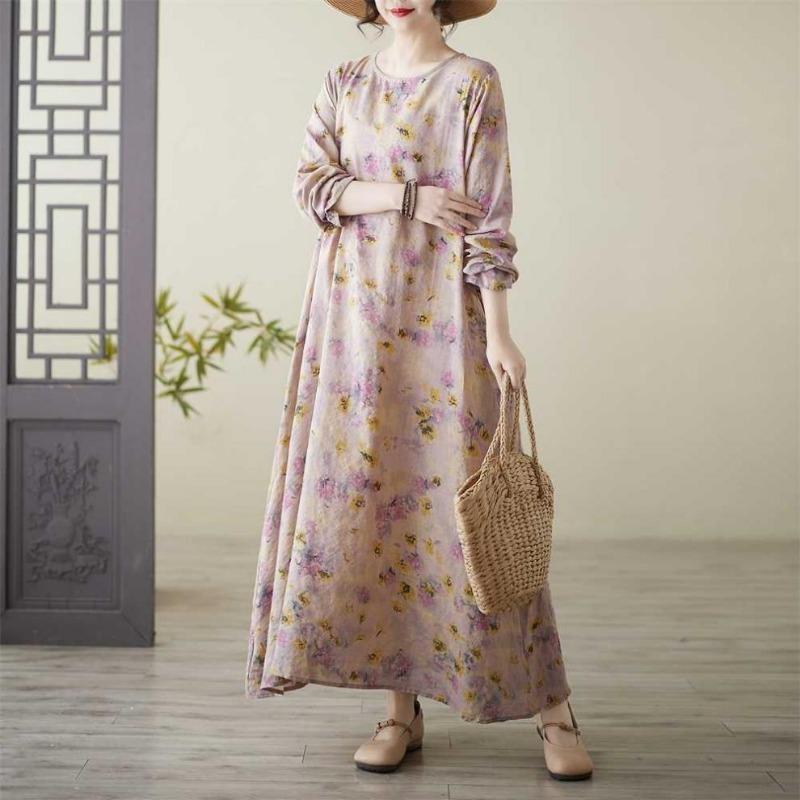 Round-neck Large-sized Long-sleeved Dress
