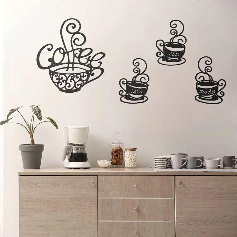 3Pcs Art Wall Hanging Metal Background Pendant Crafts Coffee Cup Wall Decoration Gift