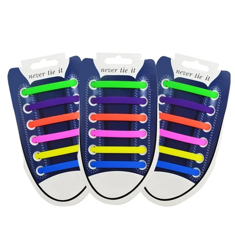 NEW 12pcs/lot Silicone Shoelaces No Tie Elastic Shoe Laces Special Shoestrings for Kid/Adult Lacing Rubber Sneakers Shoe Lace