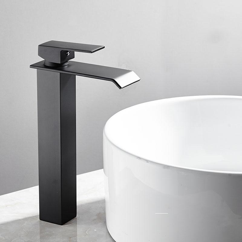 Square Waterfall Basin Sink Faucet Chrome/Black Brass Bathroom Basin Faucet Mixer Tap Hot and Cold Sink Faucet Toilet Faucet