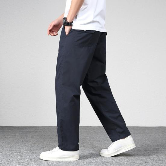 Pantalon pour homme, coupe droite, ample, multi-poches, couleur unie, taille moyenne, fin, décontracté, lisse, doux, respirant, été, automne