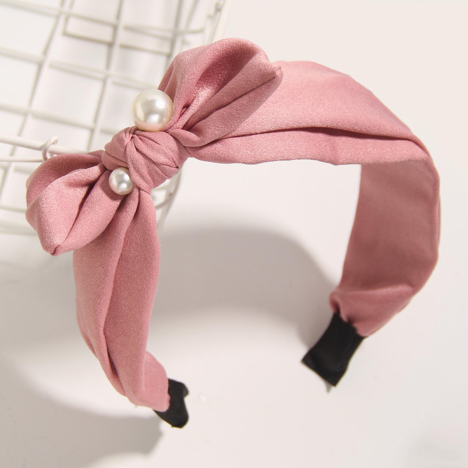 

Жемчужная повязка на голову с широкой лентой и бантом - Милый однотонный аксессуар для волос для девочек