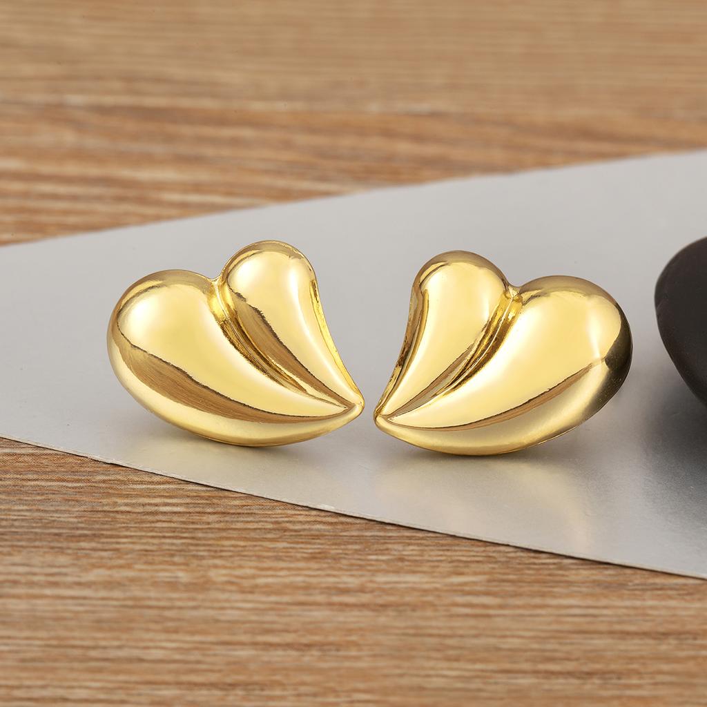 Nidin Classic New Design Love Heart Shape Copper Stud Earrings For Women Female Creative Trendy Ear Jewelry Wedding Party Gifts