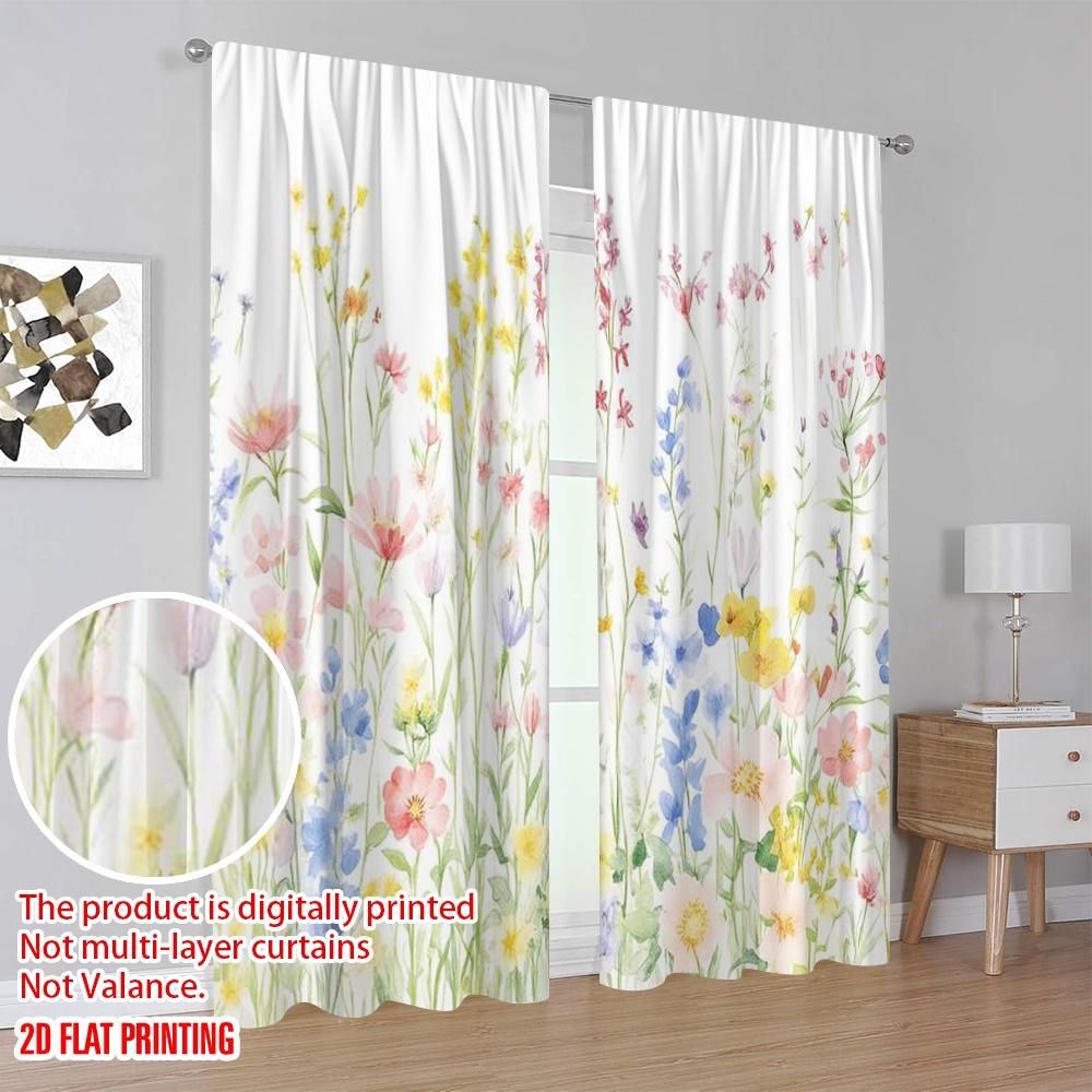 Plane Printing Curtain Popular Floral Symphony Versatile Polyester Fabric Without Rod Holiday Use Living Room Set Of 2 Made Washable Area Ready