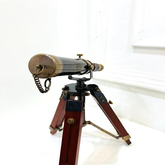 38.1 Cm Handmade Decorative Brass Telescope with Wood Tripod Stand Royal Spyglass Home, Office Table Decor for Gifting Anniversary