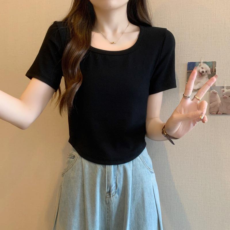 

Женская летняя облегающая хлопковая футболка-поло с рисунком «рыбьи кости» и фирменным логотипом Medium