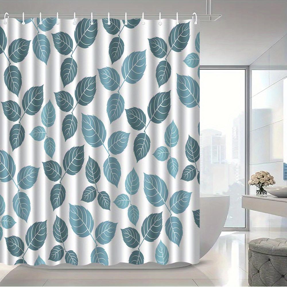 

1Pc Blue-Green Leaf Patterned Shower Curtain, Machine Washable Polyester, With Hooks, Suitable For Bathroom Dcor. W60H190(CM)-1 Pcs
